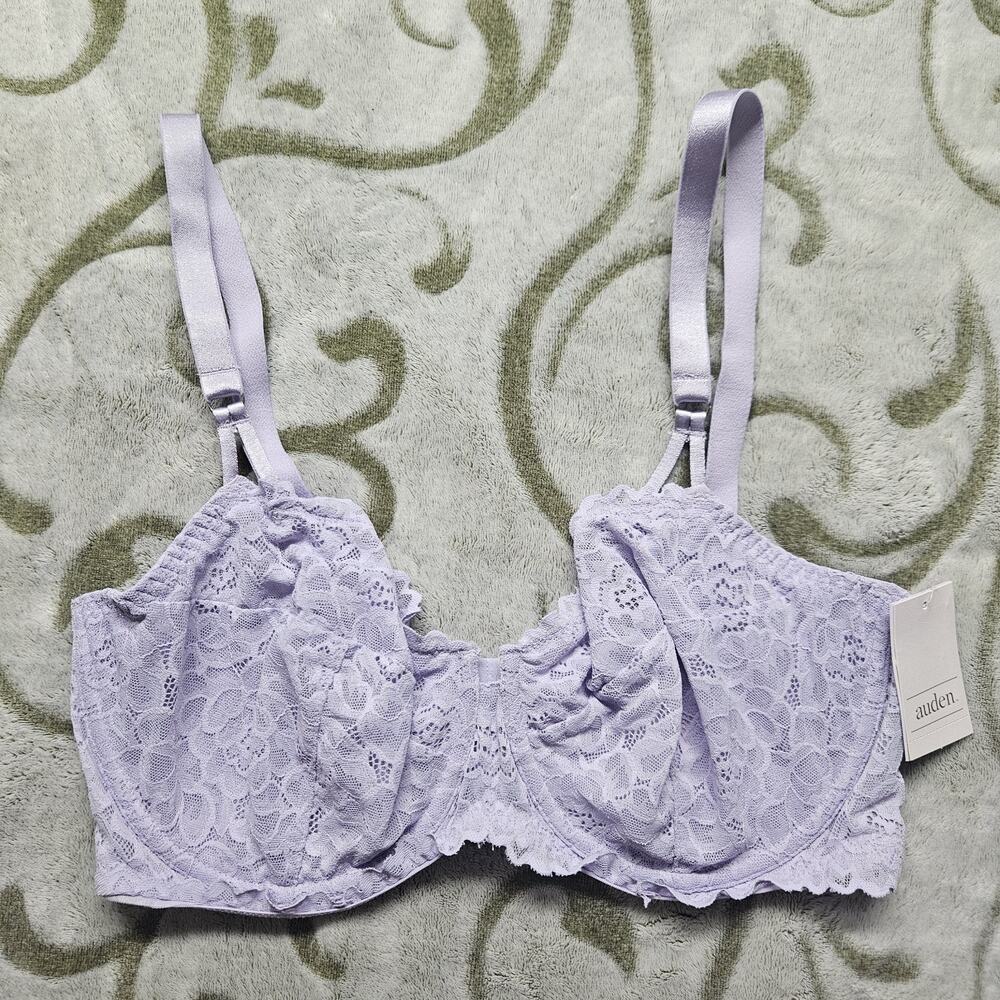 NWT Auden Unlined Lace Balconette Underwire Bra Lavender Size 36DD